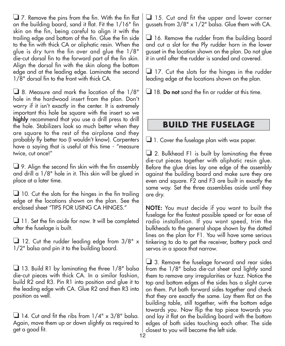 Build the fuselage | Dynaflite GPMA0570 Bird of Time User Manual | Page 12 / 16