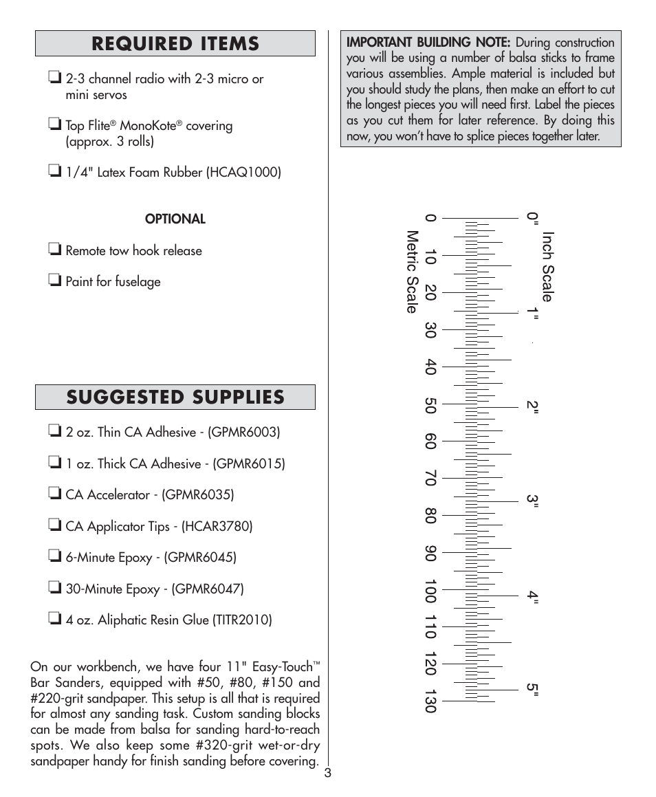 Required items, Suggested supplies | Dynaflite GPMA0570 Bird of Time User Manual | Page 3 / 16