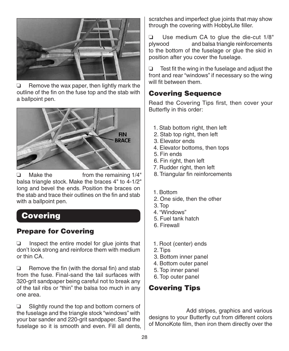 Covering, Prepare for covering, Covering sequence | Covering tips | Dynaflite GPMA0090 Butterfly User Manual | Page 28 / 40