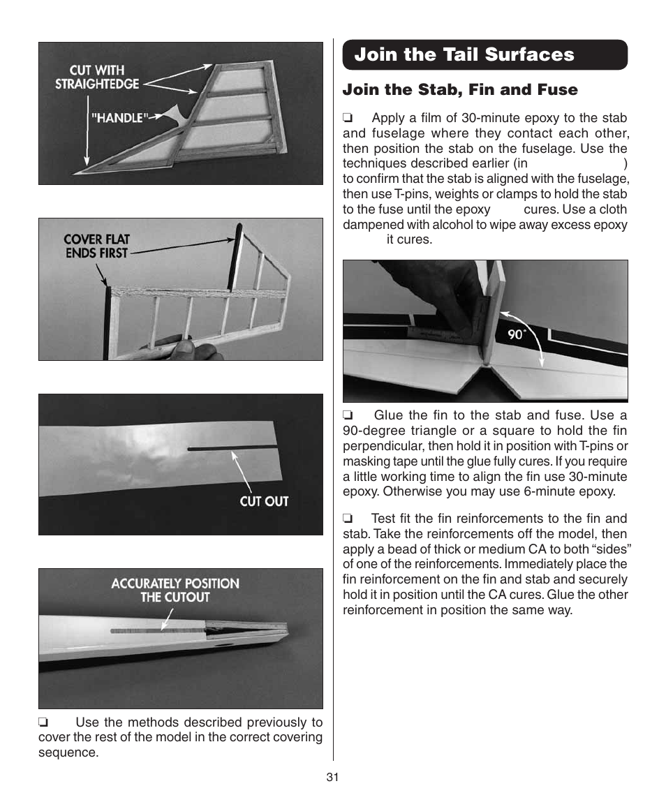 Join the tail surfaces, Join the stab, fin and fuse | Dynaflite GPMA0090 Butterfly User Manual | Page 31 / 40