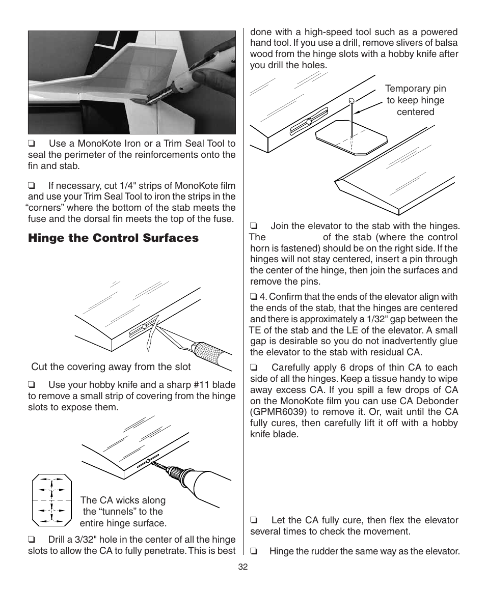 Hinge the control surfaces | Dynaflite GPMA0090 Butterfly User Manual | Page 32 / 40