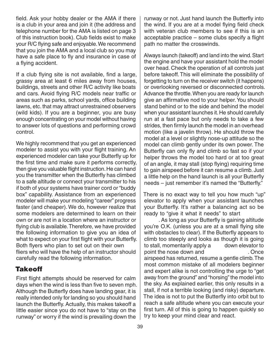 Takeoff | Dynaflite GPMA0090 Butterfly User Manual | Page 39 / 40