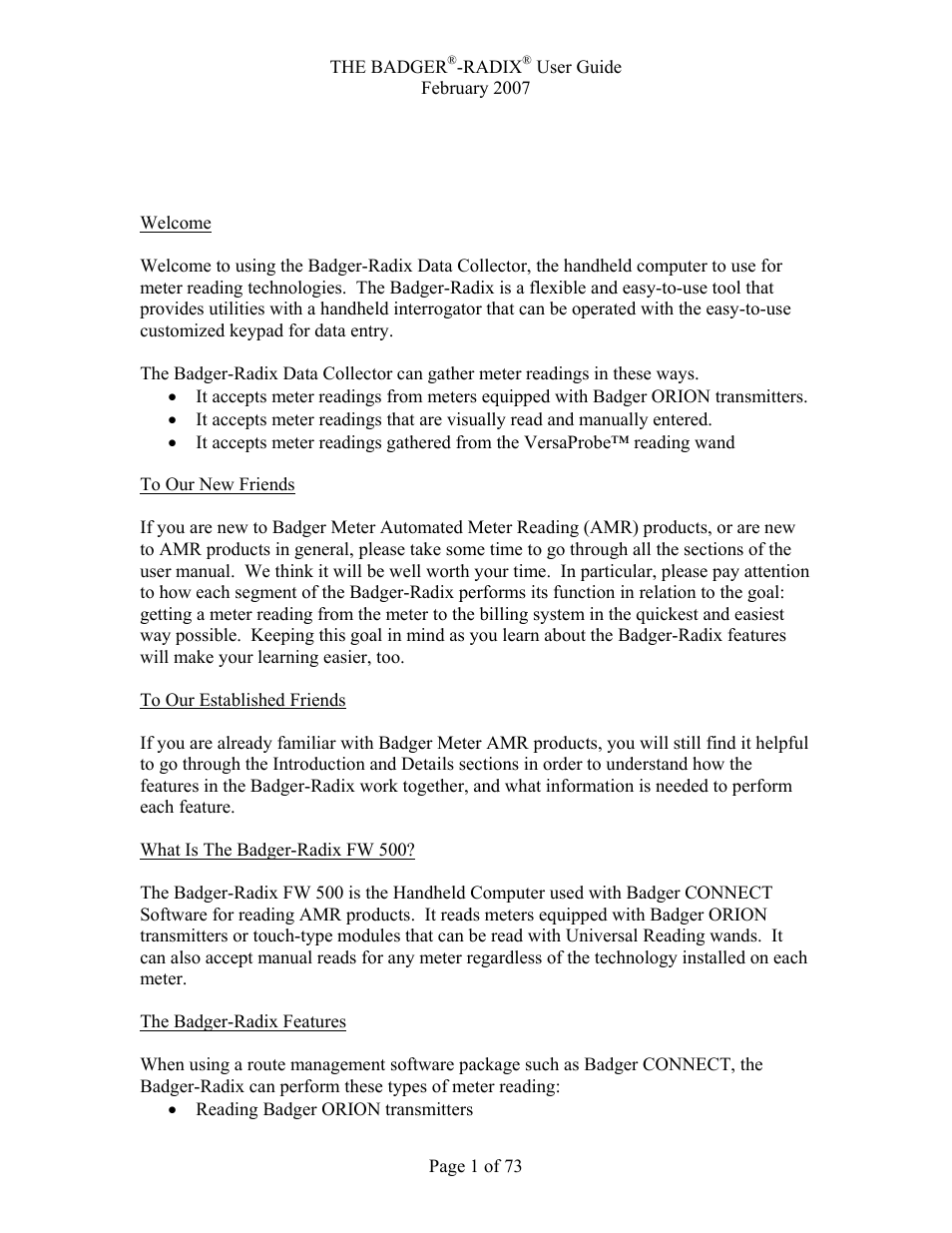 The badger-radix orion, Handheld - introduction | Badger Basket Radix N64944-001 User Manual | Page 2 / 75