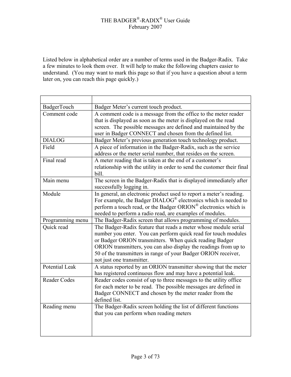 The badger-radix glossary | Badger Basket Radix N64944-001 User Manual | Page 4 / 75