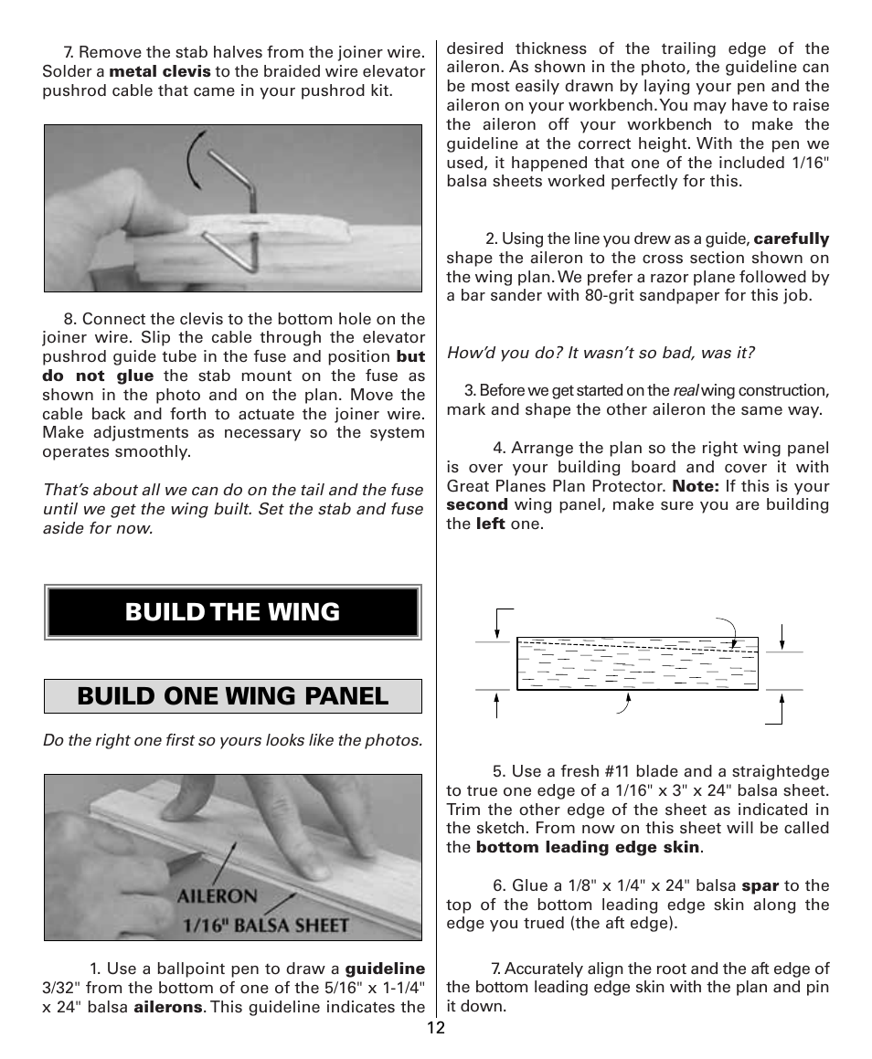 Build one wing panel build the wing | Dynaflite GPMA0525 User Manual | Page 12 / 24