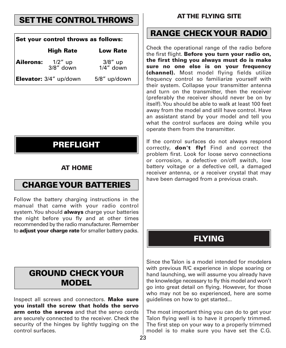 Set the control throws | Dynaflite GPMA0525 User Manual | Page 23 / 24