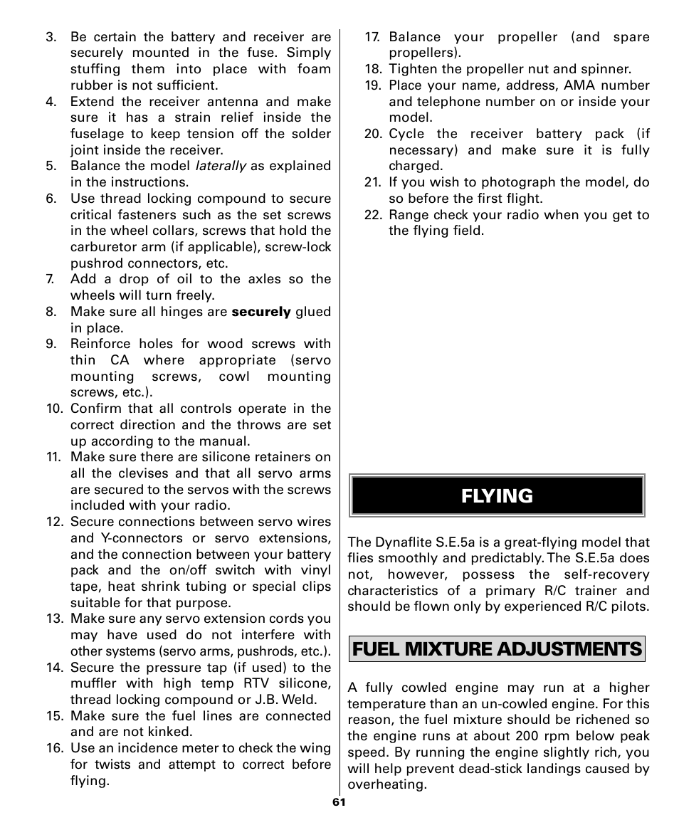 Fuel mixture adjustments flying | Dynaflite DYFA3045 User Manual | Page 61 / 64