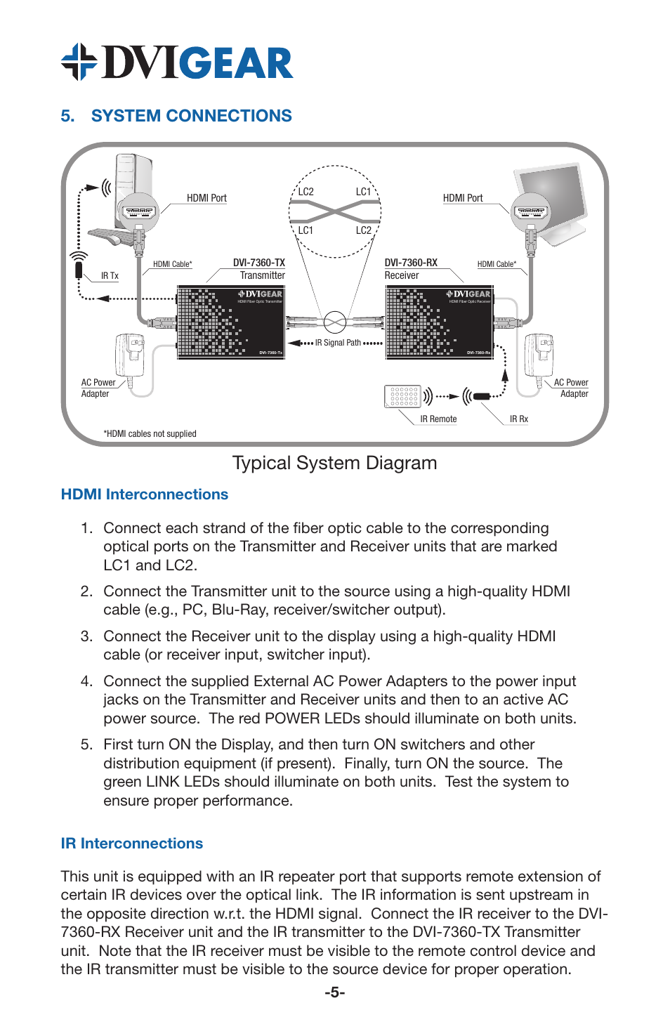 Typical system diagram, System connections | DVIGear DVI-7360 User Manual | Page 7 / 10