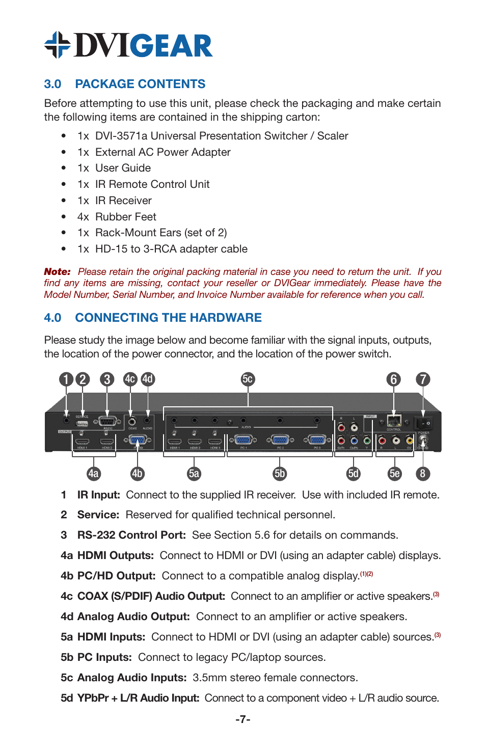 0 package contents, 0 connecting the hardware | DVIGear DVI-3571a User Manual | Page 9 / 23