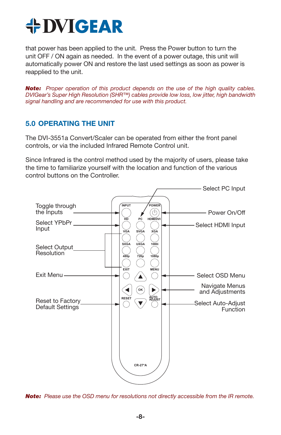 5 .0 operating the unit | DVIGear DVI-3551a User Manual | Page 10 / 19