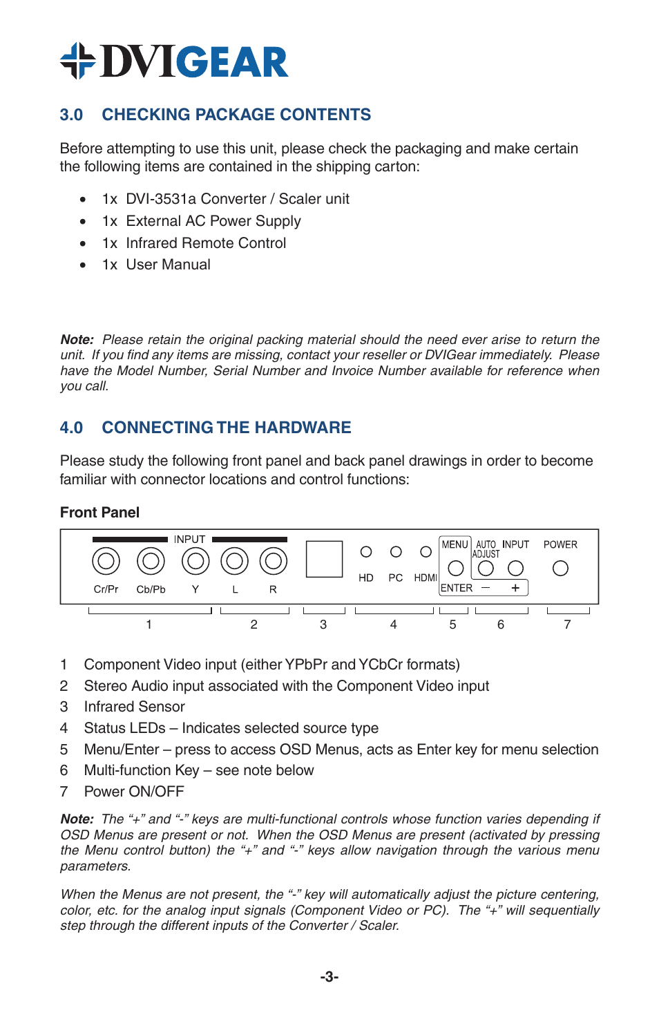 0 checking package contents, 0 connecting the hardware | DVIGear DVI-3531a User Manual | Page 5 / 11