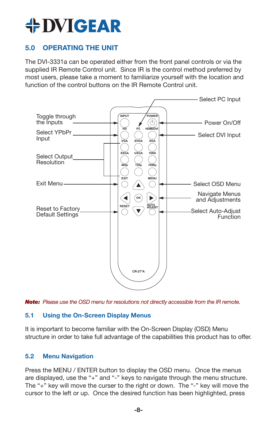 0 operating the unit | DVIGear DVI-3331a User Manual | Page 10 / 15