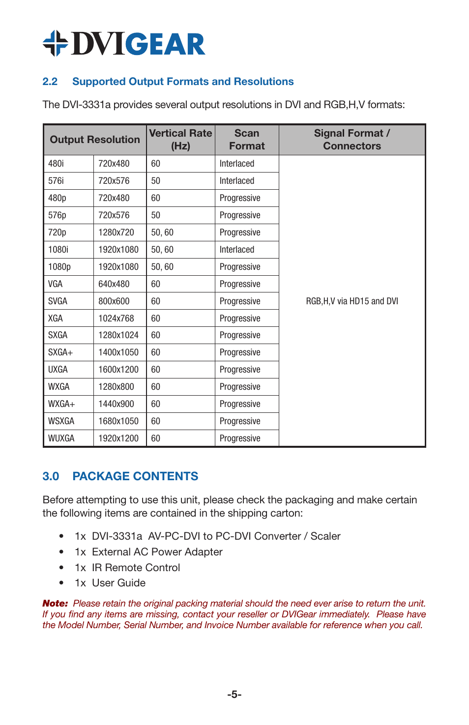 0 package contents | DVIGear DVI-3331a User Manual | Page 7 / 15