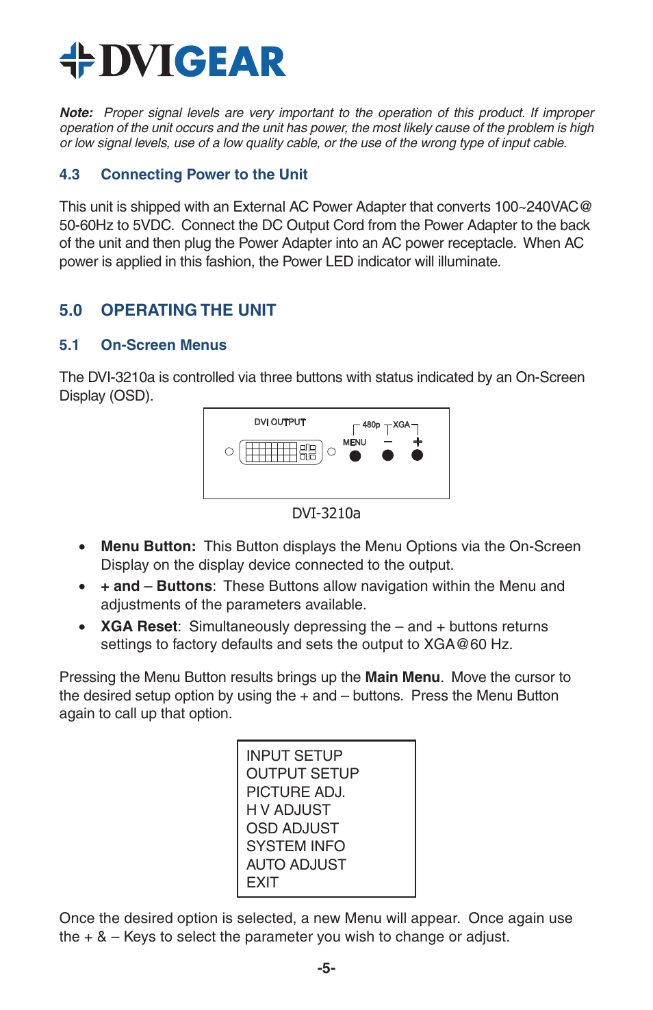 0 operating the unit | DVIGear DVI-3210a User Manual | Page 7 / 11