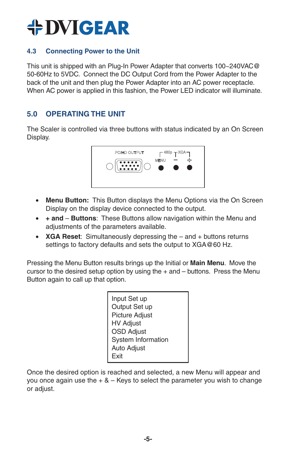 0 operating the unit | DVIGear DVI-3120a User Manual | Page 7 / 11