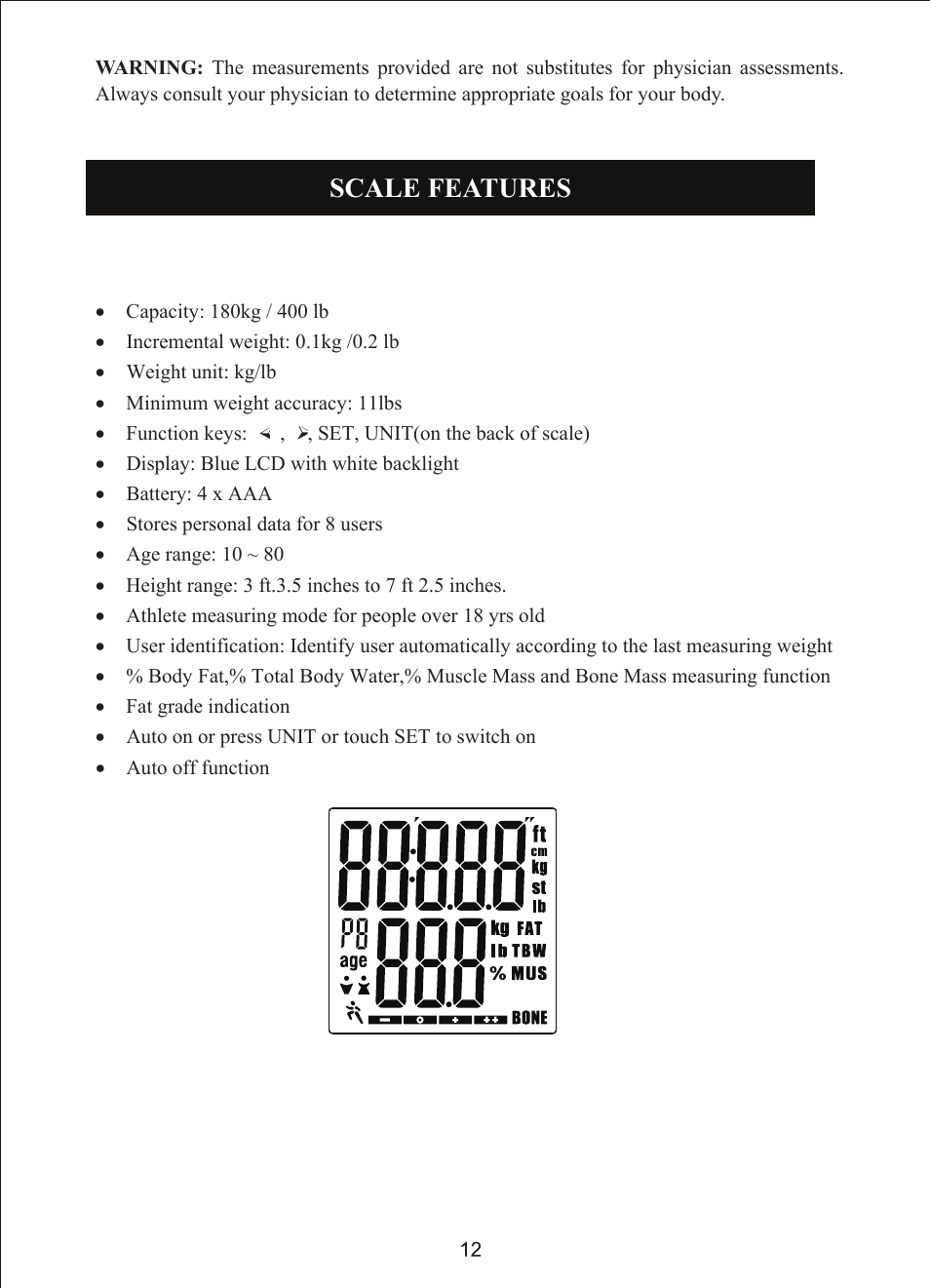 Scale features | EatSmart ESBS-06 User Manual | Page 13 / 14