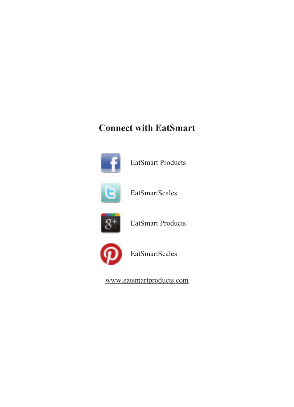 Connect with eatsmart | EatSmart ESBS-06 User Manual | Page 14 / 14