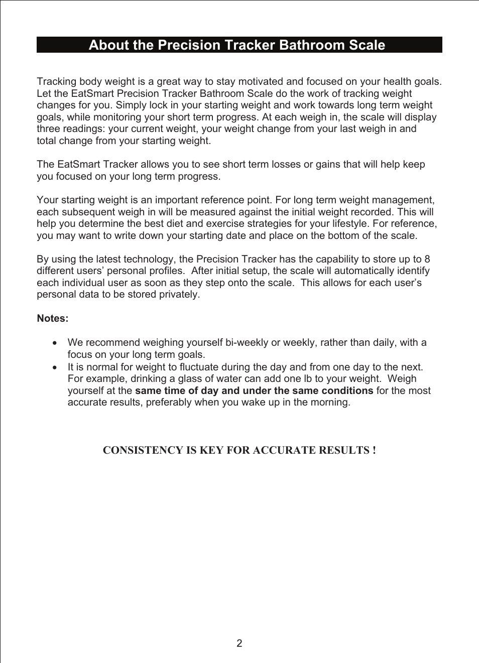 About the precision tracker bathroom scale | EatSmart ESBS-07 User Manual | Page 3 / 11