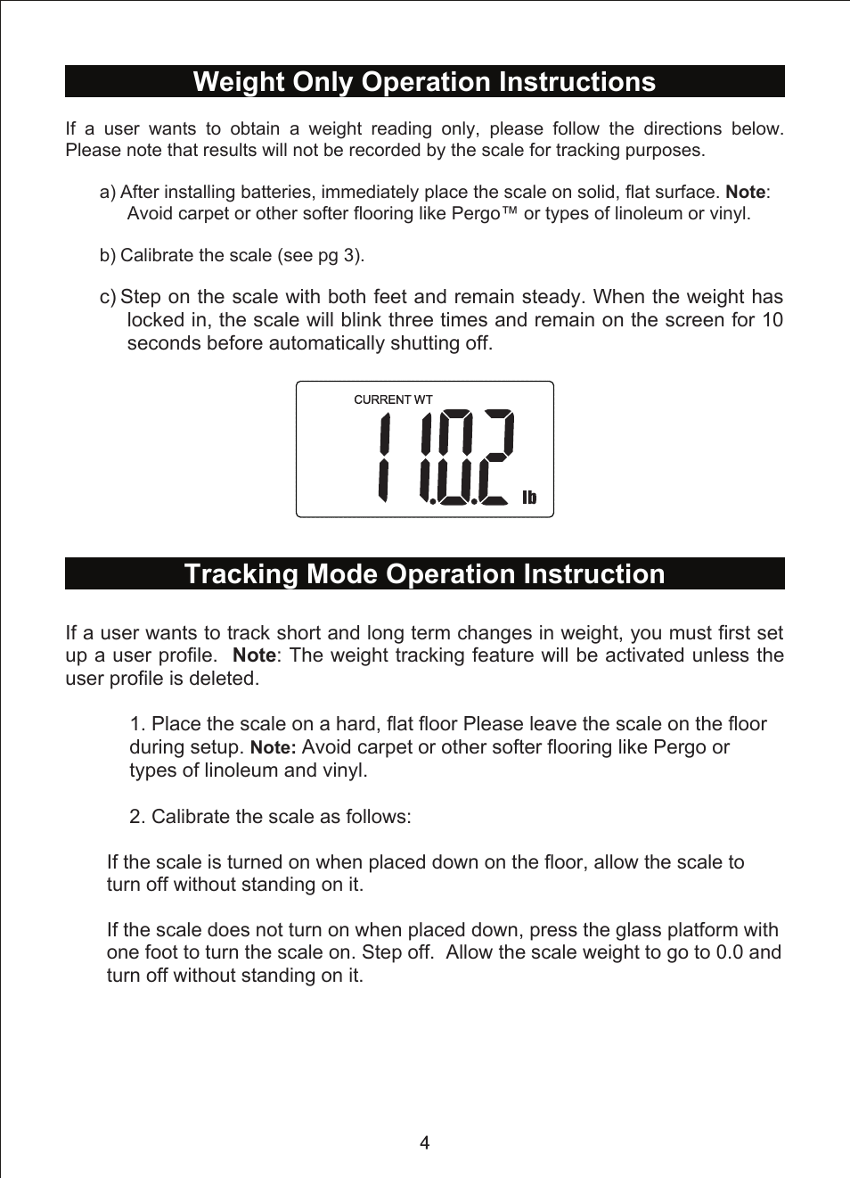 Weight only operation instructions, Tracking mode operation instruction | EatSmart ESBS-07 User Manual | Page 5 / 11