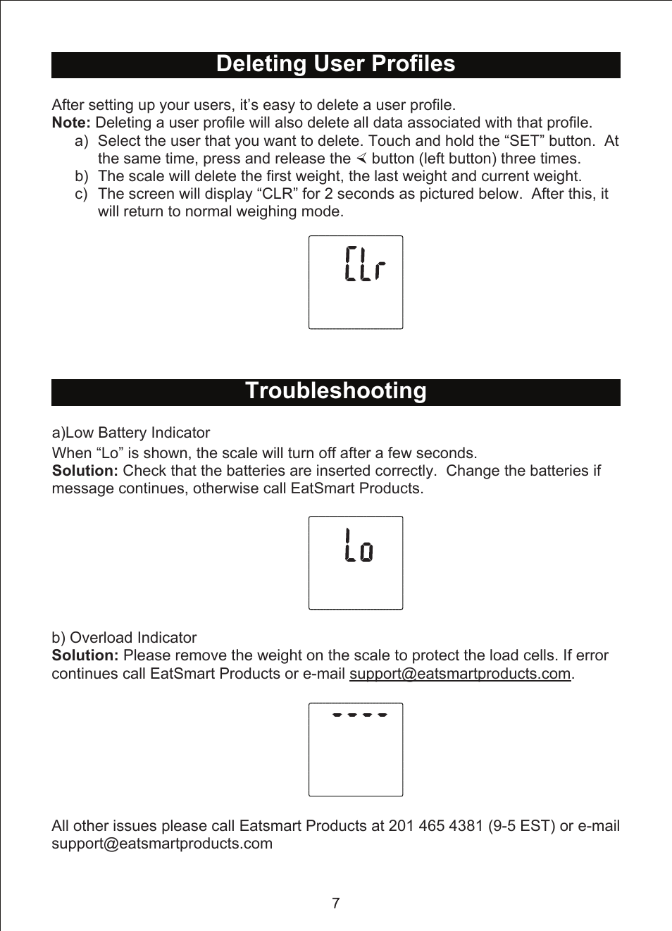 Deleting user profiles, Troubleshooting | EatSmart ESBS-07 User Manual | Page 8 / 11