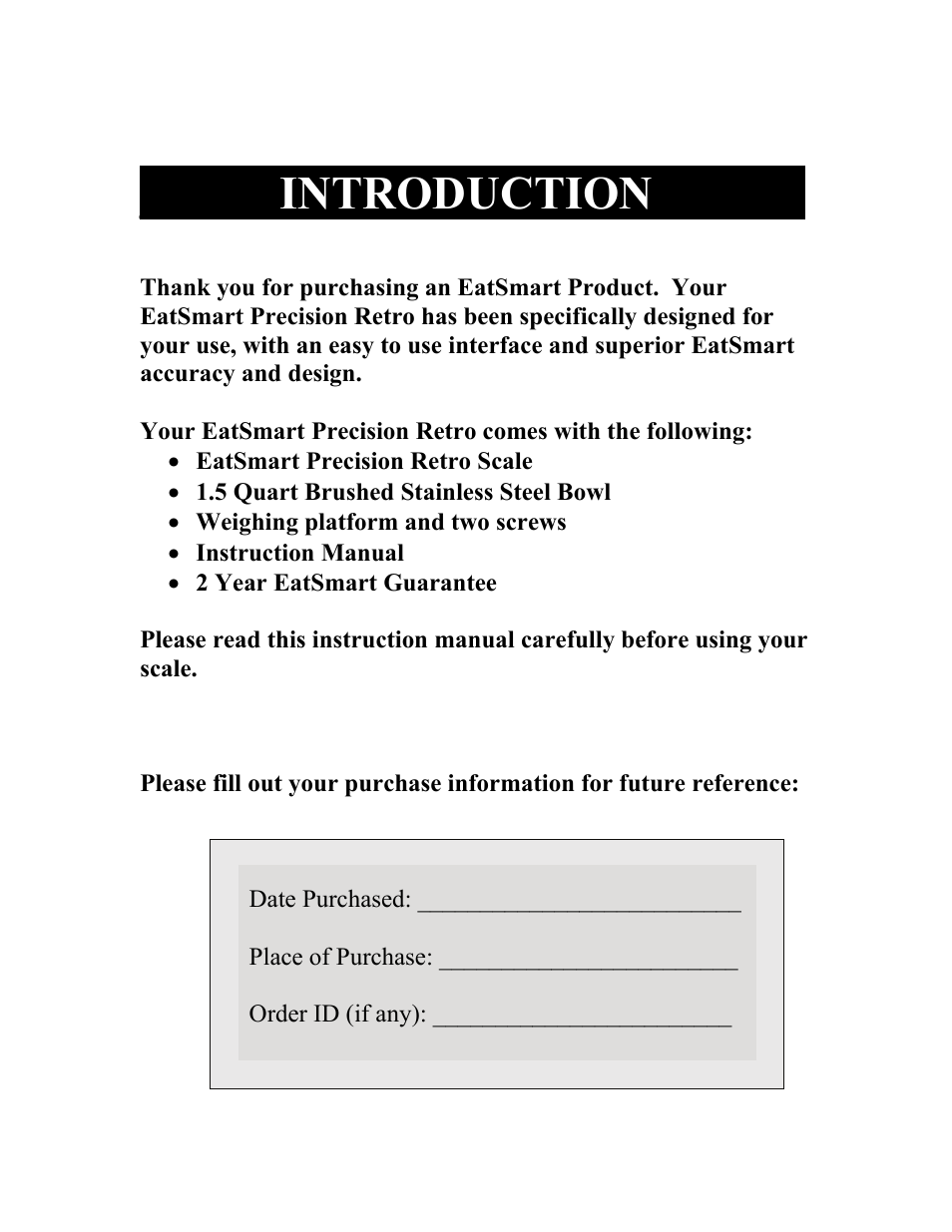 Introduction | EatSmart Precision Retro User Manual | Page 2 / 6