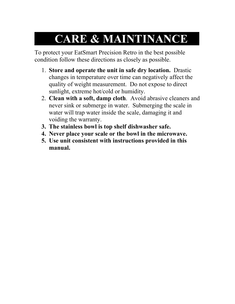 Care & maintinance | EatSmart Precision Retro User Manual | Page 6 / 6