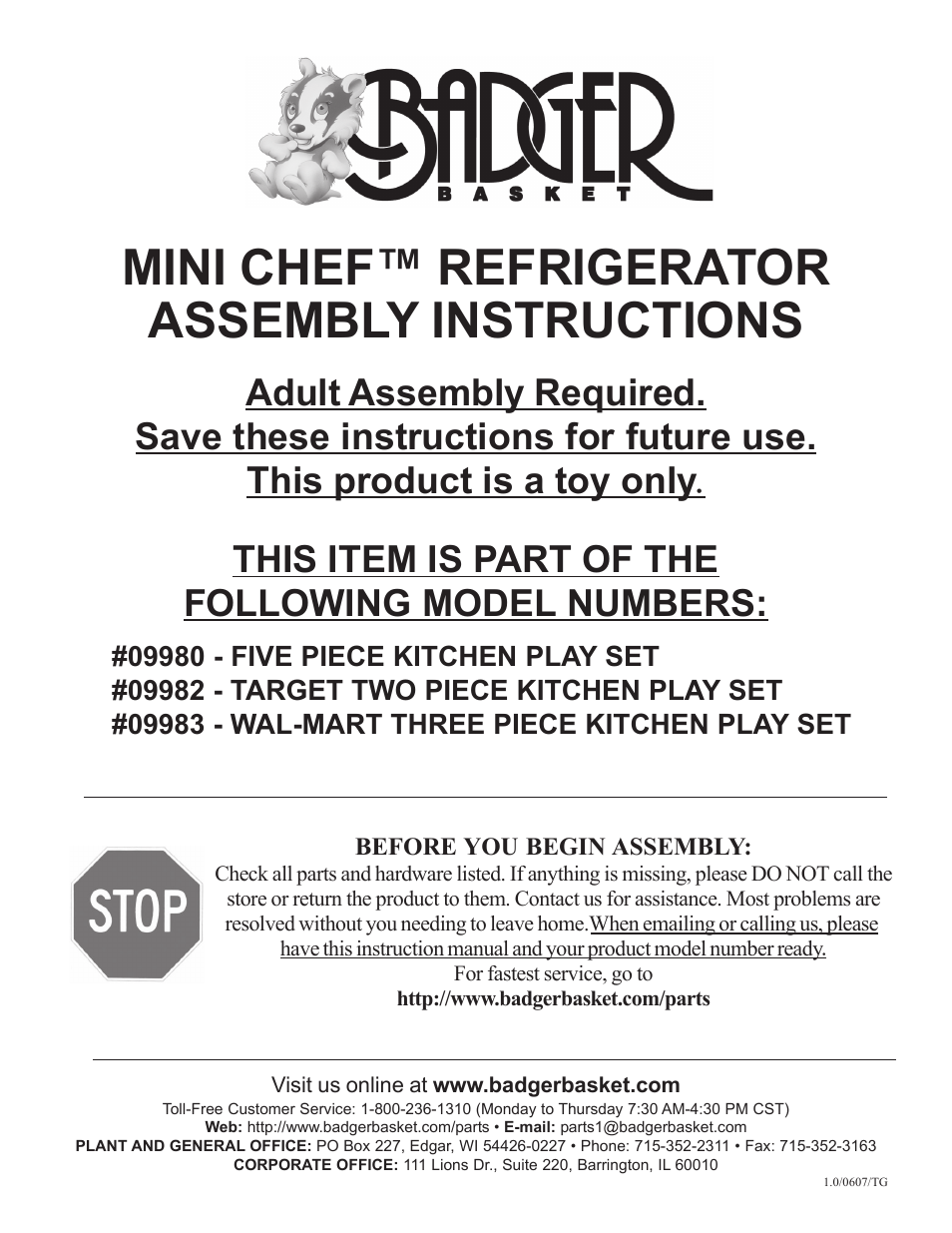 Badger Basket 9980 User Manual | 2 pages