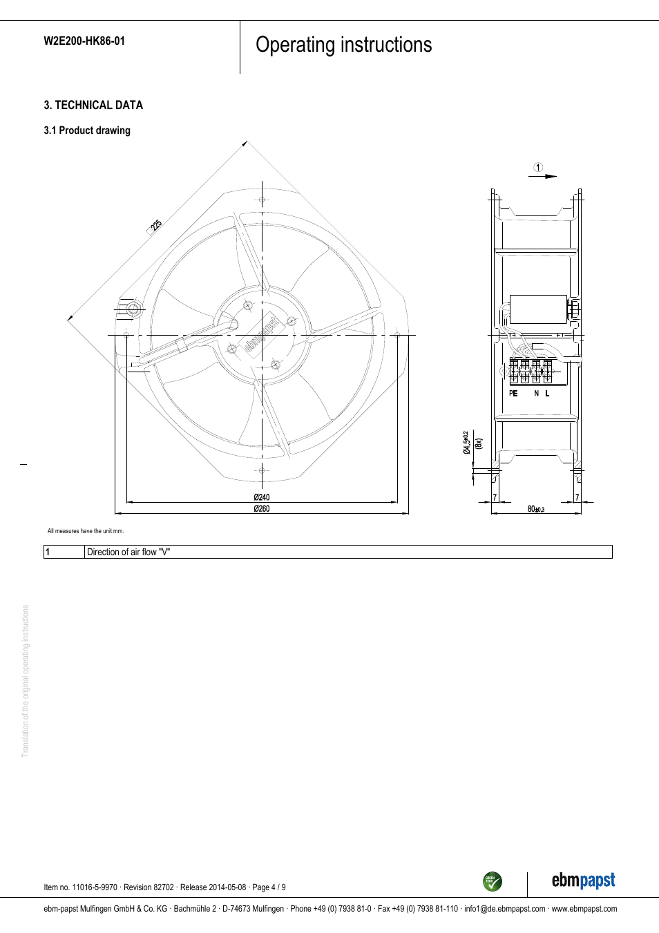 Operating instructions | ebm-papst W2E200-HK86-01 User Manual | Page 4 / 9
