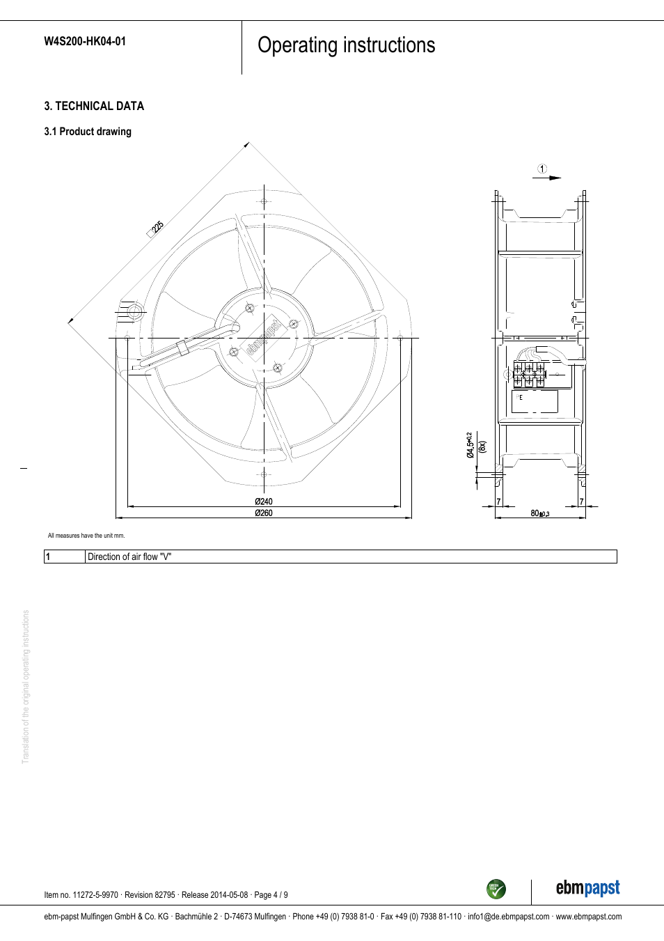 Operating instructions | ebm-papst W4S200-HK04-01 User Manual | Page 4 / 9