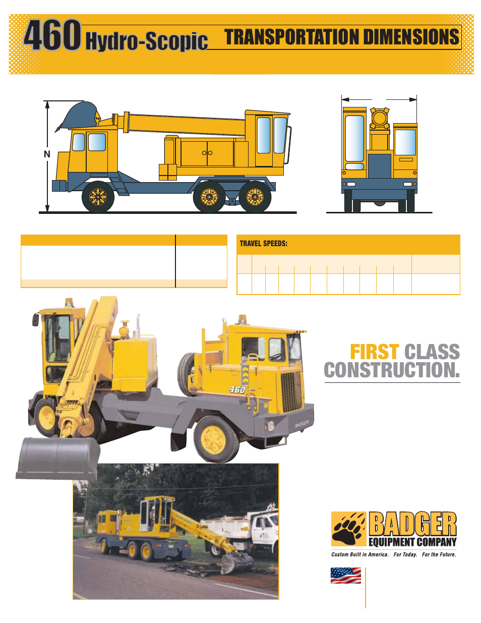 First class construction, Transportation dimensions, Custom built in america. for today. for the future | Badger Basket 460 User Manual | Page 3 / 4