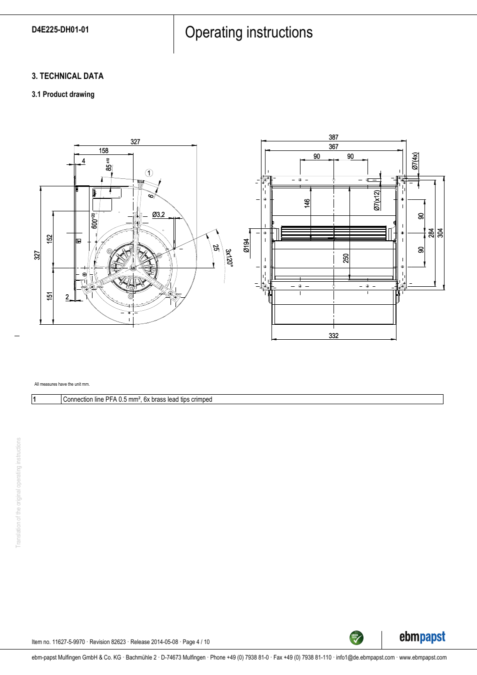 Operating instructions | ebm-papst D4E225-DH01-01 User Manual | Page 4 / 10