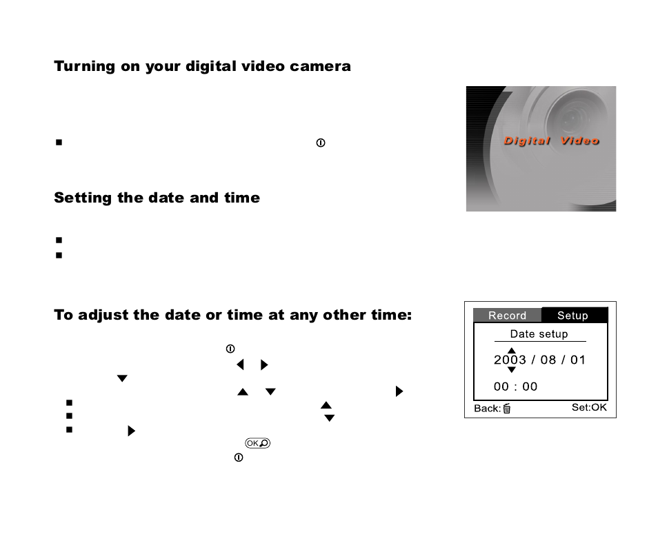 Turning on your digital video camera, Setting the date and time | Cool-Lux DVR-200 User Manual | Page 17 / 51