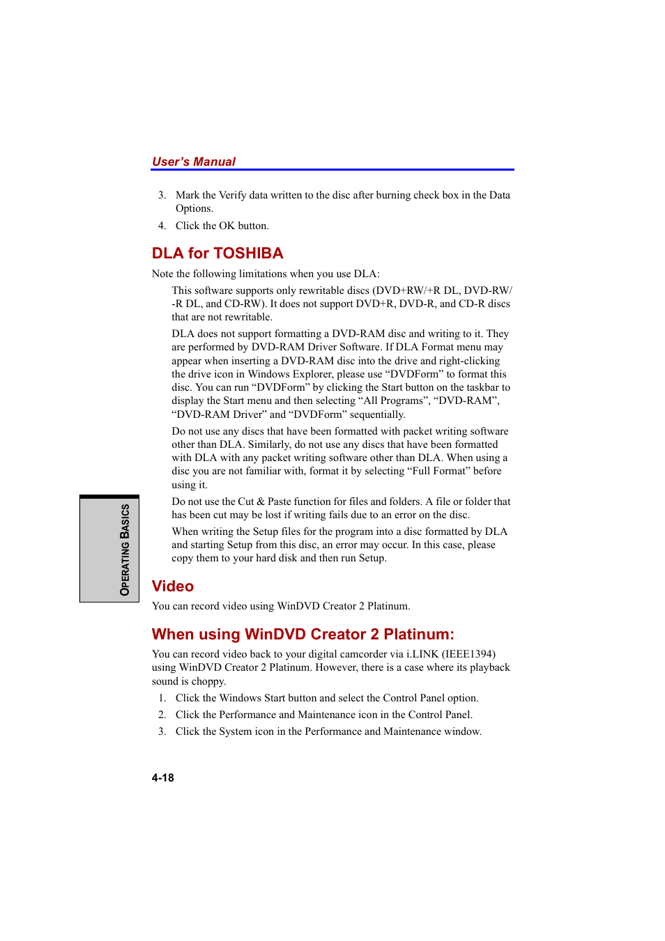 Dla for toshiba, Video, When using windvd creator 2 platinum | Cool-Lux A100 User Manual | Page 100 / 248
