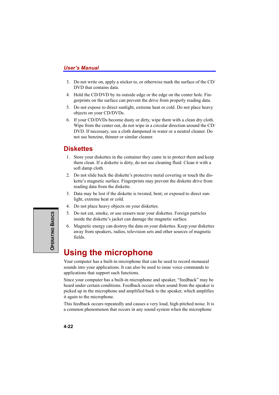 Using the microphone, Diskettes | Cool-Lux A100 User Manual | Page 104 / 248