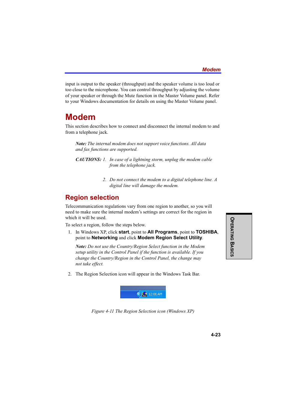 Modem, Region selection | Cool-Lux A100 User Manual | Page 105 / 248