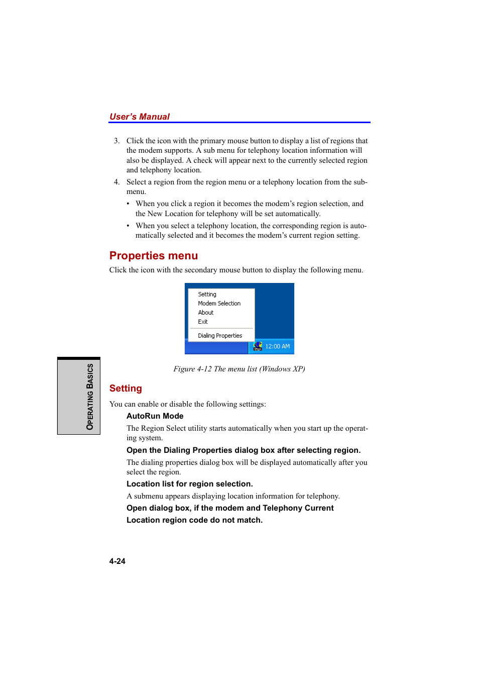 Properties menu, Setting | Cool-Lux A100 User Manual | Page 106 / 248