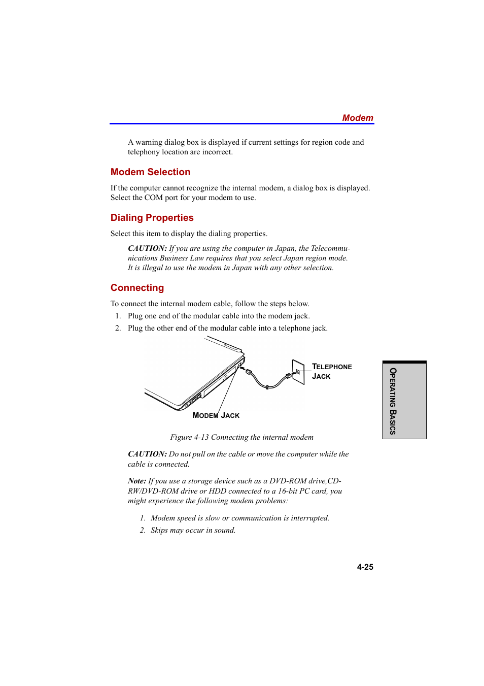 Modem selection, Dialing properties, Connecting | Cool-Lux A100 User Manual | Page 107 / 248