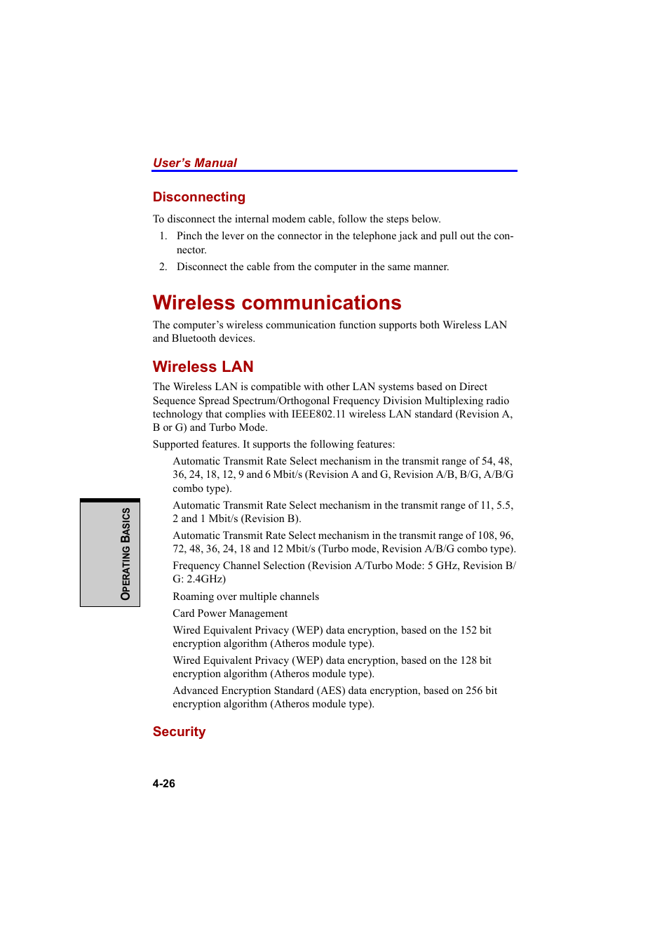 Wireless communications, Wireless lan | Cool-Lux A100 User Manual | Page 108 / 248