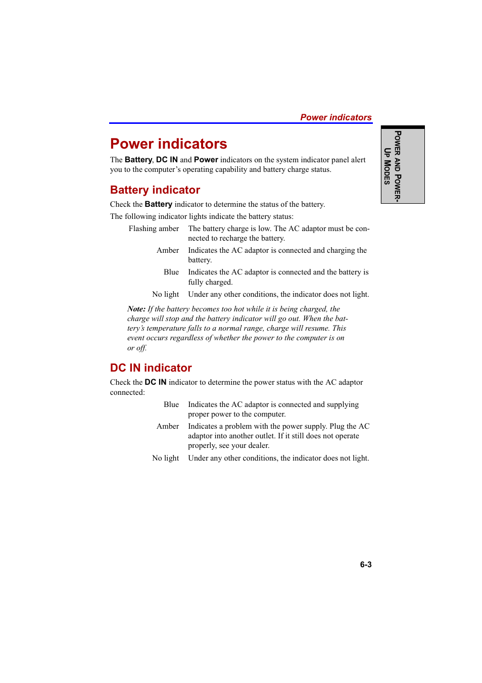 Power indicators, Battery indicator, Dc in indicator | Cool-Lux A100 User Manual | Page 127 / 248