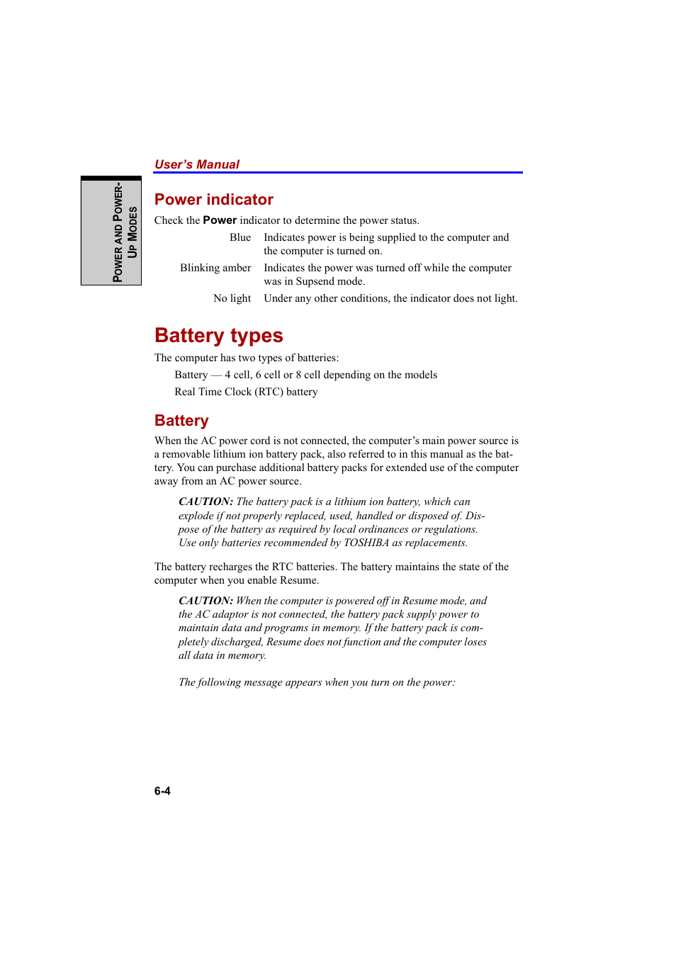 Battery types, Power indicator, Battery | Cool-Lux A100 User Manual | Page 128 / 248