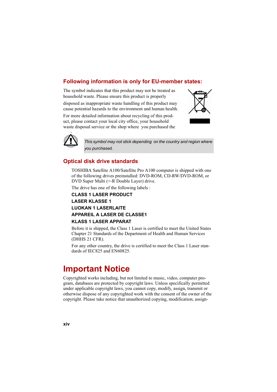 Important notice | Cool-Lux A100 User Manual | Page 14 / 248