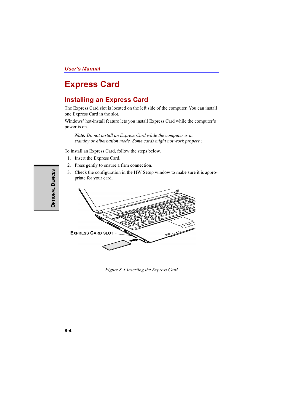 Express card, Installing an express card | Cool-Lux A100 User Manual | Page 152 / 248