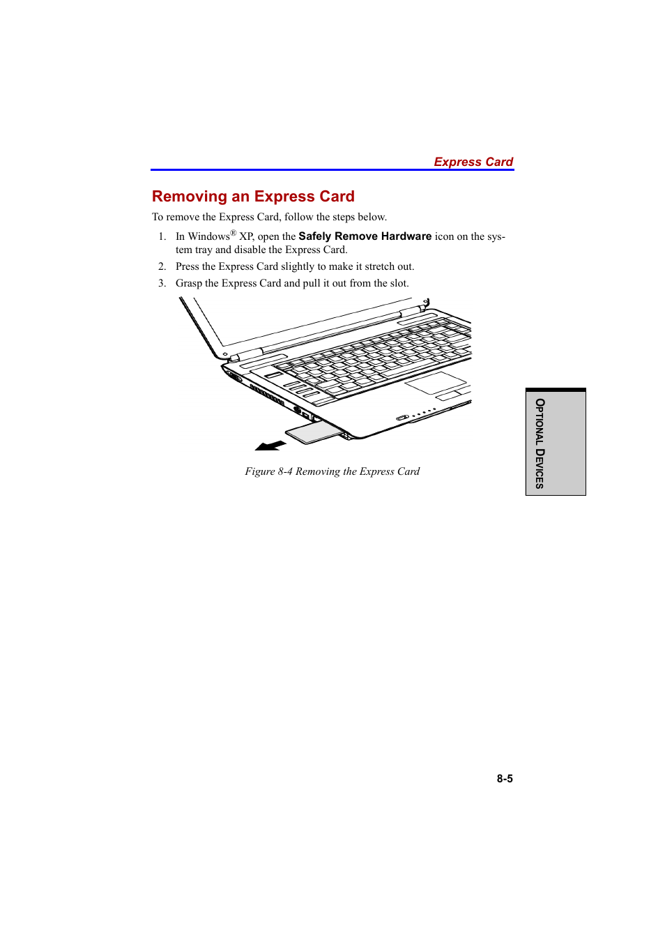 Removing an express card | Cool-Lux A100 User Manual | Page 153 / 248