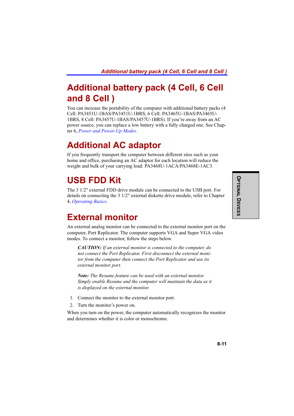Additional ac adaptor, Usb fdd kit, External monitor | Cool-Lux A100 User Manual | Page 159 / 248