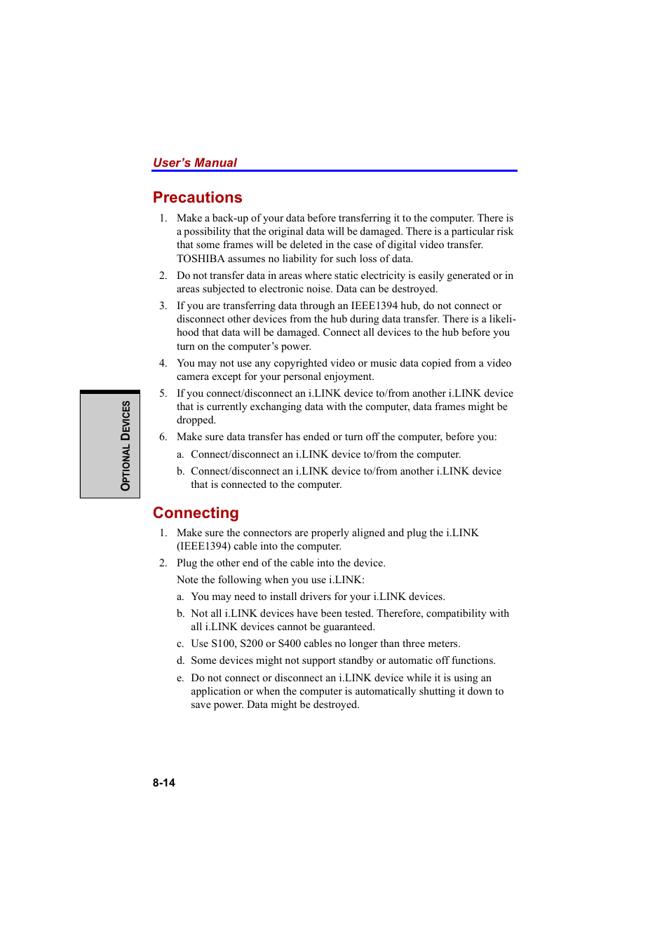 Precautions, Connecting | Cool-Lux A100 User Manual | Page 162 / 248