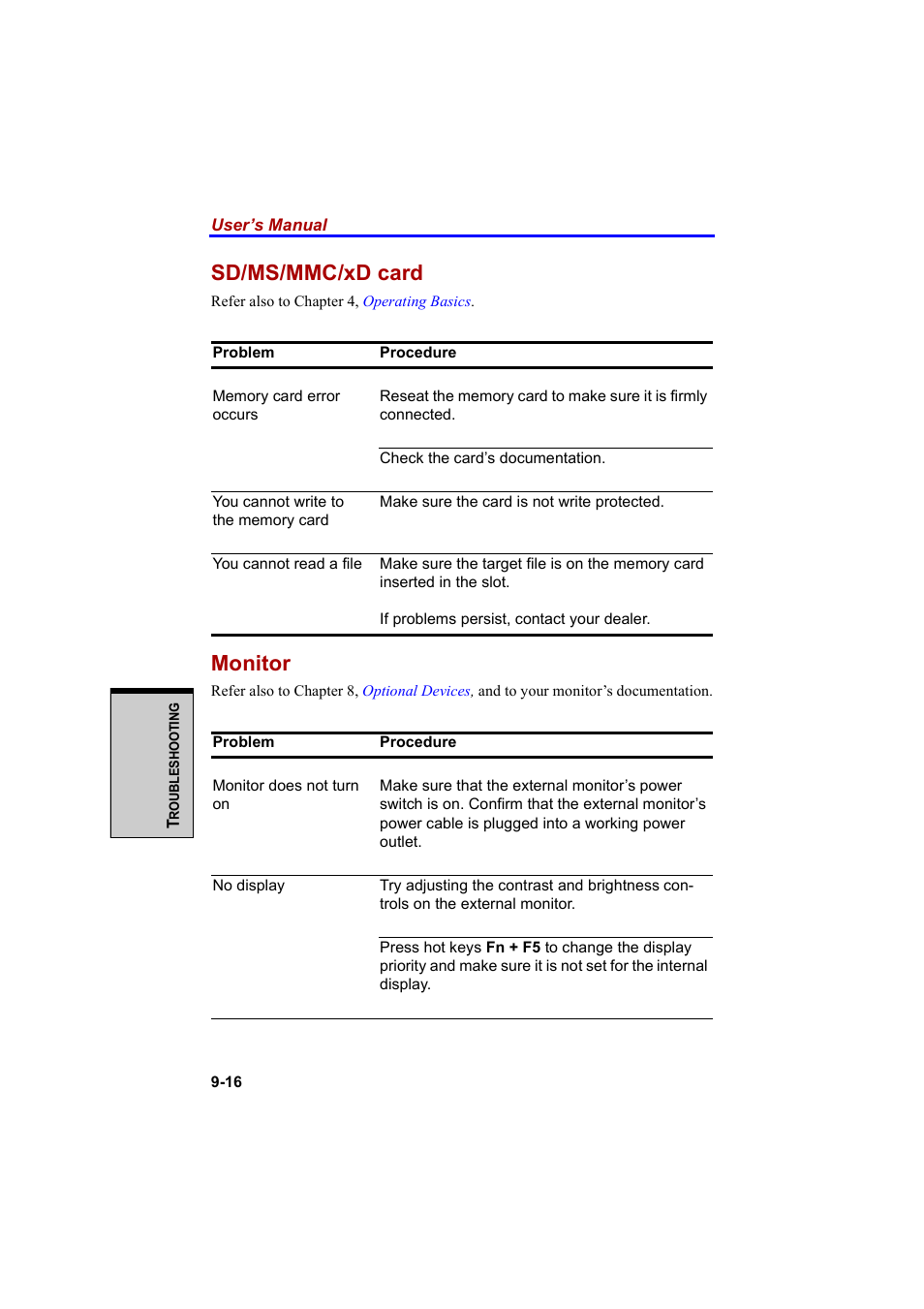 Sd/ms/mmc/xd card, Monitor | Cool-Lux A100 User Manual | Page 180 / 248
