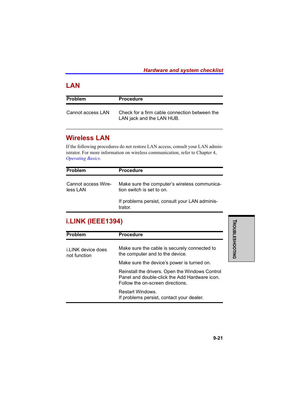 Lan wireless lan, I.link (ieee1394) | Cool-Lux A100 User Manual | Page 185 / 248