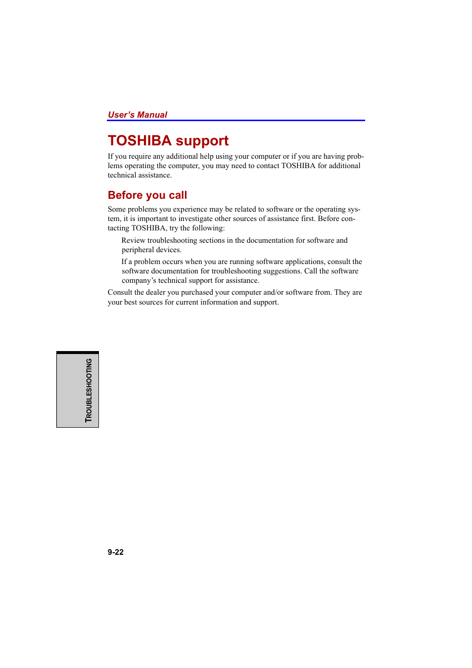 Toshiba support, Before you call | Cool-Lux A100 User Manual | Page 186 / 248
