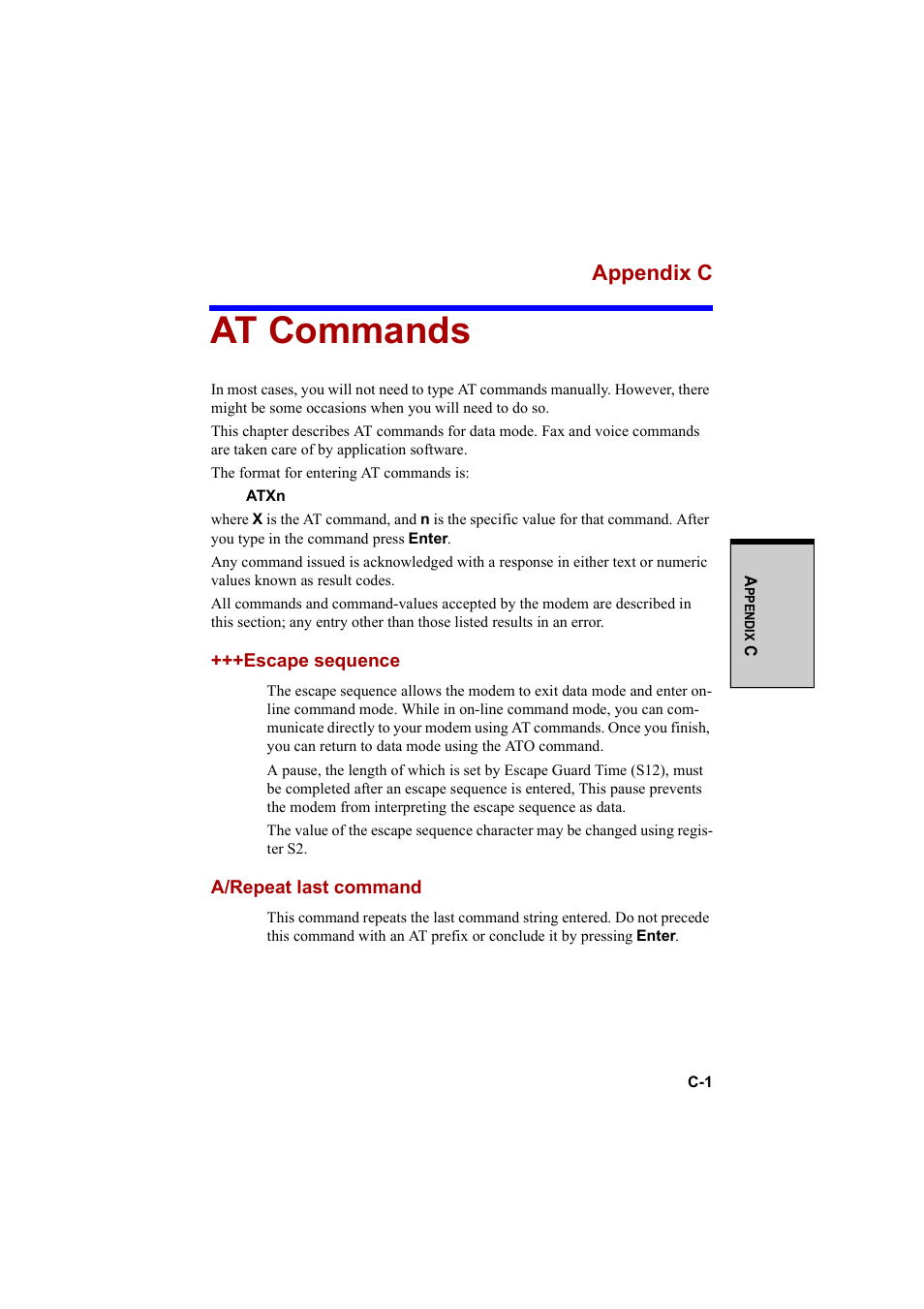 At commands, Appendix c | Cool-Lux A100 User Manual | Page 197 / 248