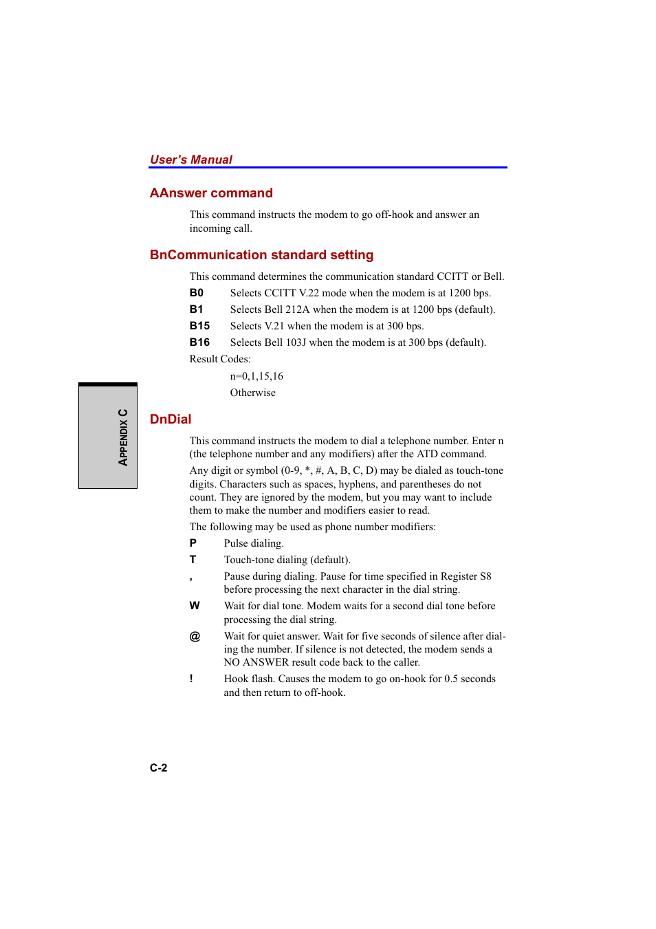 Aanswer command, Bncommunication standard setting, Dndial | Cool-Lux A100 User Manual | Page 198 / 248